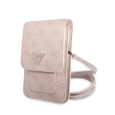 Guess Original Licensed 4G Patterned Triangle Logo 5-Chamber Magnet Cover Bag with Hanger Pink