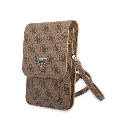 Guess Original Licensed 4G Patterned Triangle Logo 5-Chamber Magnet Cover Bag with Hanger Brown