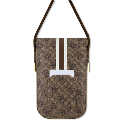 Guess Original Licensed 4G Patterned Triangle Logo Hanging Magnet Cover Bag Brown