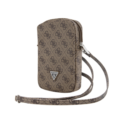 Guess Original Licensed 4G Patterned Triangle Logo Zippered Crossbody Bag Brown