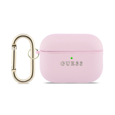 Guess Original Licensed Apple AirPods Pro 3 Case with Keychain PU Leather Cover Pink