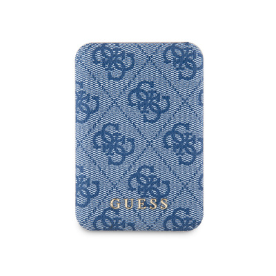 Guess Original Licensed Digital LED Indicator PU Leather 4G Patterned Metal Text Logo Powerbank 5000mAh 15W Blue