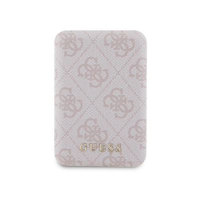 Guess Original Licensed Digital LED Indicator PU Leather 4G Patterned Metal Text Logo Powerbank 5000mAh 15W Pink