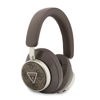 Guess Original Licensed ENC Enabled 4G Patterned Rhinestone Triangle Logo Over-Ear Bluetooth Headphones Brown