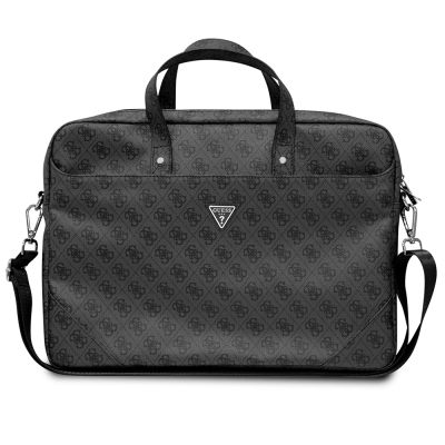 Guess Original Licensed Hot Stamped 4G Patterned Triangle Logo Shoulder Strap Laptop Bag for 15-16 inch Laptops. Black