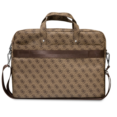 Guess Original Licensed Hot Stamped 4G Patterned Triangle Logo Shoulder Strap Laptop Bag for 15-16 inch Laptops. Brown