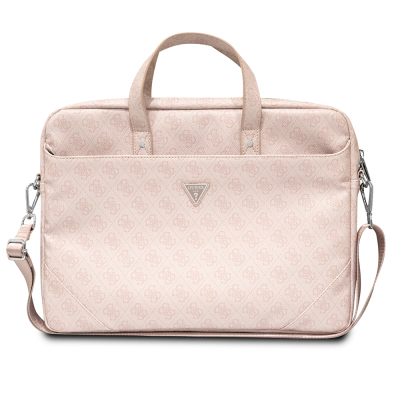 Guess Original Licensed Hot Stamped 4G Patterned Triangle Logo Shoulder Strap Laptop Bag for 15-16 inch Laptops. Pink