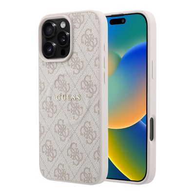 Guess Original Licensed M-safe Case for Apple iPhone 16 Pro Max with Embossed 4G Design and Logo. Pink
