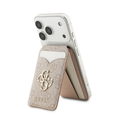 Guess Original Licensed Mirrored Metal Large 4G Logo Magnetic Card Holder with Stand Pink