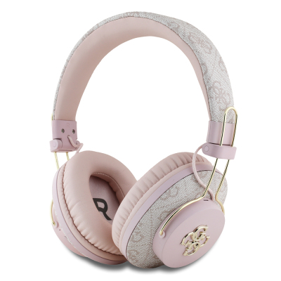 Guess Original Licensed PU 4G Patterned Over-Ear Bluetooth Headset with Large Metal Logo Pink