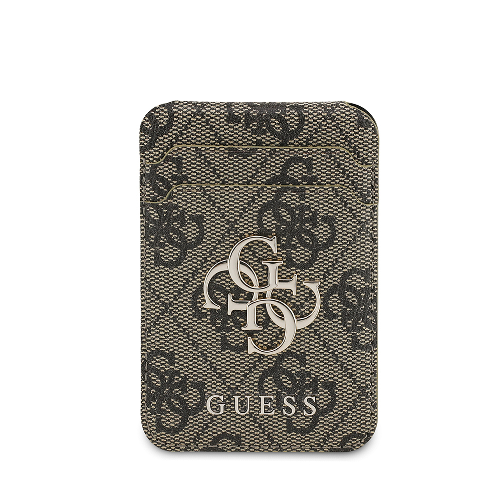 Guess Original Licensed PU Leather 4G Patterned Metal Large 4G and Text Logo Stand Magnetic Card Holder - 4