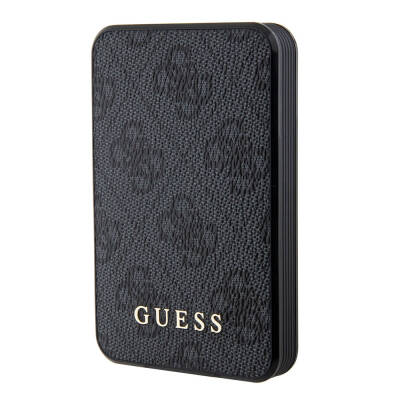 Guess Original Licensed PU Leather 4G Patterned Metal Text Logo Powerbank 5000mAh Black