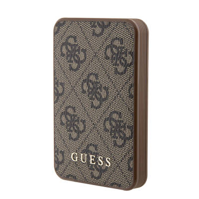 Guess Original Licensed PU Leather 4G Patterned Metal Text Logo Powerbank 5000mAh Brown