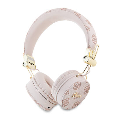 Guess Original Licensed PU Patterned Metal Handwritten Logo Over-Ear Bluetooth Headset Pink