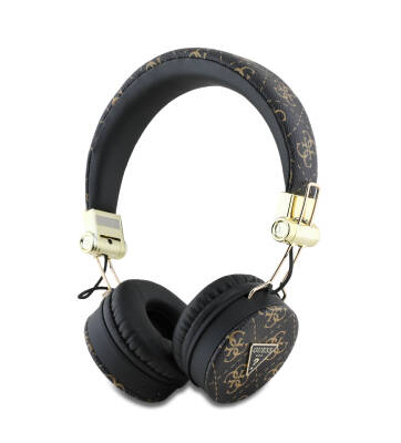 Guess Original Licensed PU Patterned Metal Triangle Logo Over-Ear Bluetooth Headset Black