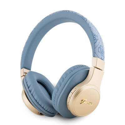 Guess Original Licensed Script Gold Series 4G Pattern Metal Text Logo Bluetooth Headset Blue