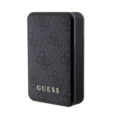 Guess Original Licensed With Digital LED Display PU Leather 4G Patterned Metal Text Logo Powerbank 10000mAh 18W Black