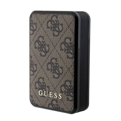 Guess Original Licensed With Digital LED Display PU Leather 4G Patterned Metal Text Logo Powerbank 10000mAh 18W Brown