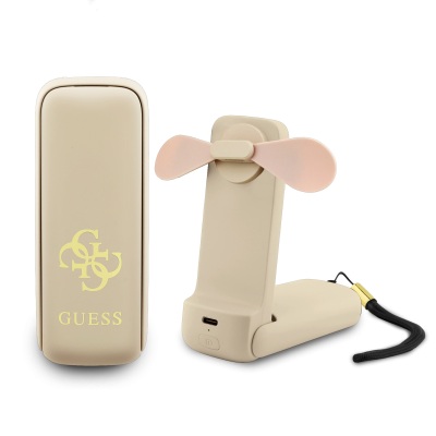 Guess Orjinal Lisanslı 4G Büyük Metal Logolu 3 Kademeli Katlanabilir Portatif Soğutucu El Fanı Bej