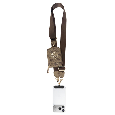 Guess Orjinal Lisanslı 4G Desenli Büyük Metal Logolu Omuz Askılı Purse El Çantası Kahverengi