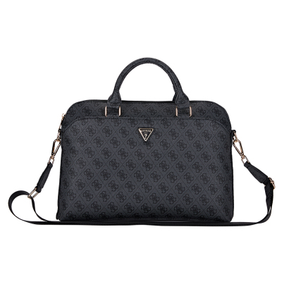 Guess Orjinal Lisanslı 4G Desenli Üçgen Logolu Omuz Askılı 15 inç Laptop Çantası Siyah