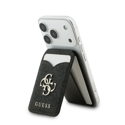 Guess Orjinal Lisanslı Aynalı Metal Büyük 4G Logolu Standlı Magnetik Kartlık Siyah