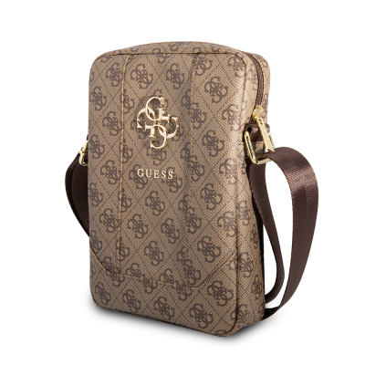 Guess Orjinal Lisanslı Metal Logolu Fermuarlı 8 inç Çapraz Askılı Tablet Çantası Kahverengi