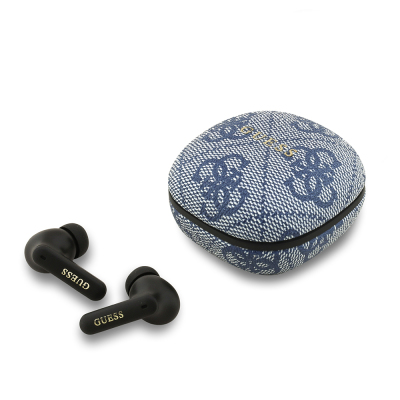 Guess Orjinal Lisanslı PU 4G Desenli Klasik Metal Yazı Logolu TWS Kulak İçi Bluetooth Kulaklık Mavi
