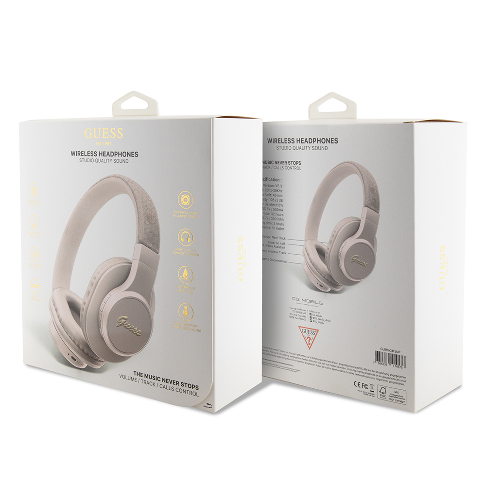 Guess Orjinal Lisanslı PU 4G Desenli Metal Yazı Logolu Tone On Tone Kulak Üstü Bluetooth Kulaklık - 13