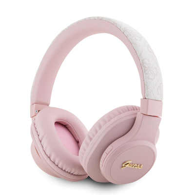 Guess Orjinal Lisanslı PU 4G Desenli Metal Yazı Logolu Tone On Tone Kulak Üstü Bluetooth Kulaklık Pembe