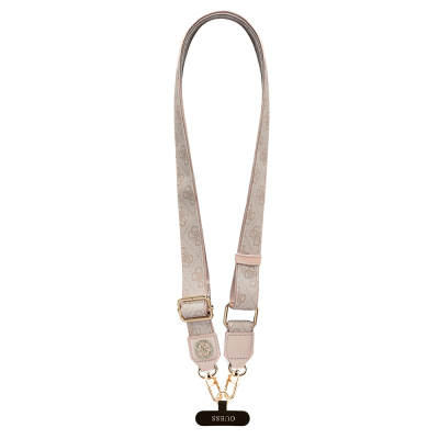 Guess Orjinal Lisanslı Taşlı 4G Metal Logolu Çapraz Vücut Telefon Askı Kayışı 150cm Pembe
