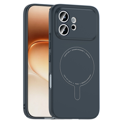 Honor 600 5G Case with M-Safe Charging Feature and Camera Protection - Zore Elio Hard PC Cover Navy blue