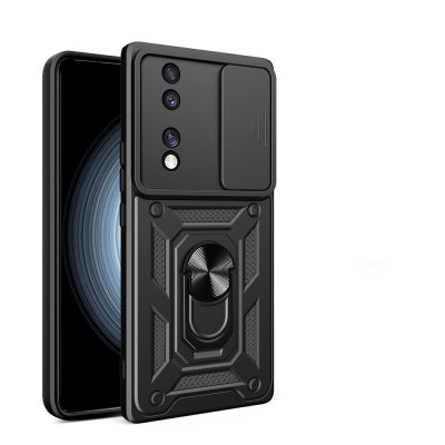 Honor 70 Case with Magnetic Stand Camera Protection Zore Sürgülü Vega Cover Black