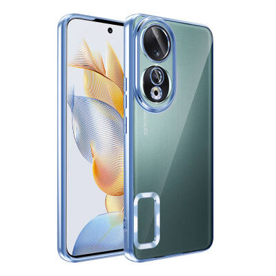 Honor 90 Kılıf Kamera Korumalı Logo Gösteren Zore Omega Kapak Sierra Mavi