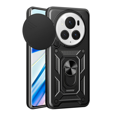 Honor Magic 6 Pro Case with Magnetic Stand Camera Protection Zore Sürgülü Vega Cover Black