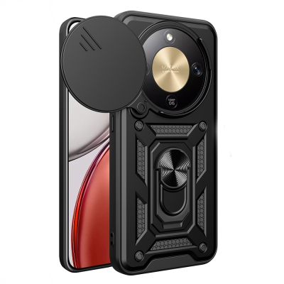 Honor Magic 8 Lite 5G Case with Magnetic Stand and Camera Protection - Zore Vega Sliding Cover Black