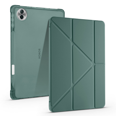 Honor Pad 10 12.1 Kılıf Zore Tri Folding Kalem Bölmeli Standlı Kılıf Koyu Yeşil