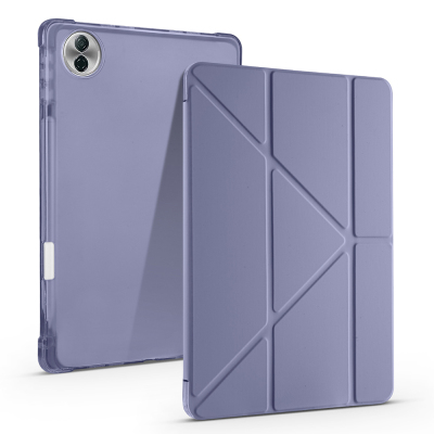 Honor Pad 10 12.1 Kılıf Zore Tri Folding Kalem Bölmeli Standlı Kılıf Mor
