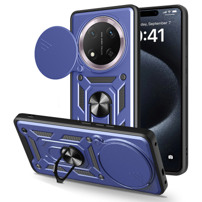 Honor X9C Kılıf Magnetik Standlı Kamera Korumalı Zore Sürgülü Vega Kapak Mavi