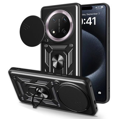 Honor X9C Kılıf Magnetik Standlı Kamera Korumalı Zore Sürgülü Vega Kapak Siyah