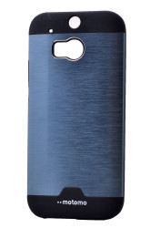 HTC One M8 Kılıf Zore Metal Motomo Kapak Lacivert