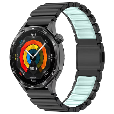 Huawei GT2 46mm Zore KRD-151 22mm Metal Silicone Band Black-Blue