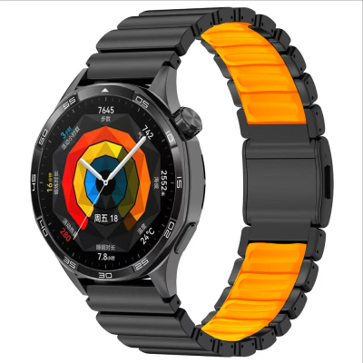 Huawei GT2 46mm Zore KRD-151 22mm Metal Silicone Band Siyah-Turuncu
