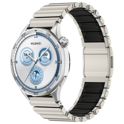 Huawei GT2 46mm Zore KRD-151 22mm Metal Silicone Band Gümüş-Siyah
