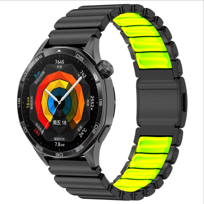 Huawei GT2 46mm Zore KRD-151 22mm Metal Silikon Kordon Siyah-Yeşil
