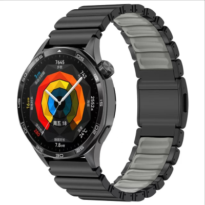 Huawei GT4 46mm Zore KRD-151 22mm Metal Silikon Kordon Siyah-Gri