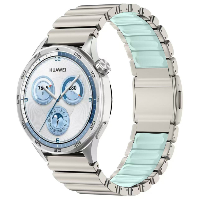 Huawei GT4 46mm Zore KRD-151 22mm Metal Silikon Kordon Gümüş-Mavi