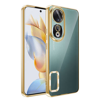 Huawei Honor 90 Kılıf Kamera Korumalı Logo Gösteren Zore Omega Kapak Gold