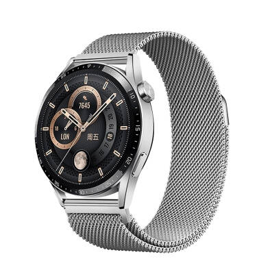 Huawei Honor Magic 2 46mm Zore Band-12 22mm Metal Hasır Kordon Gümüş