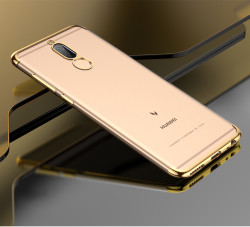 Huawei Mate 10 Lite Kılıf Zore Dört Köşeli Lazer Silikon Kapak Gold